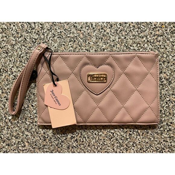 Juicy Couture Dusty Blush Quilted Diamond Faux Leather Wristlet NWT - Picture 1 of 6